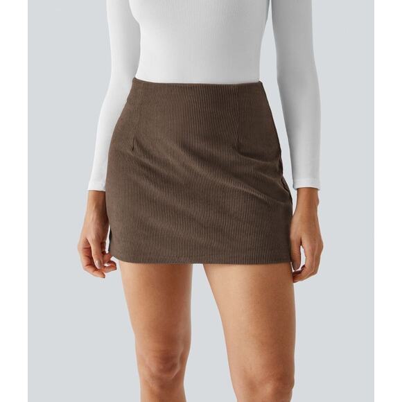 NWT Halara Mini Skort Womens S Brown Corduroy High Rise Fall Clean Girl Preppy - Picture 1 of 7